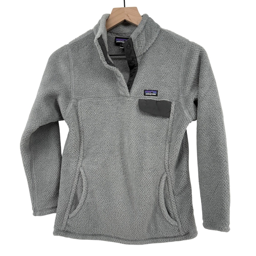 Patagonia Re-Tool Half-Snap Pullover Light Grey Girls L 12‎ Pockets Cozy Fleece